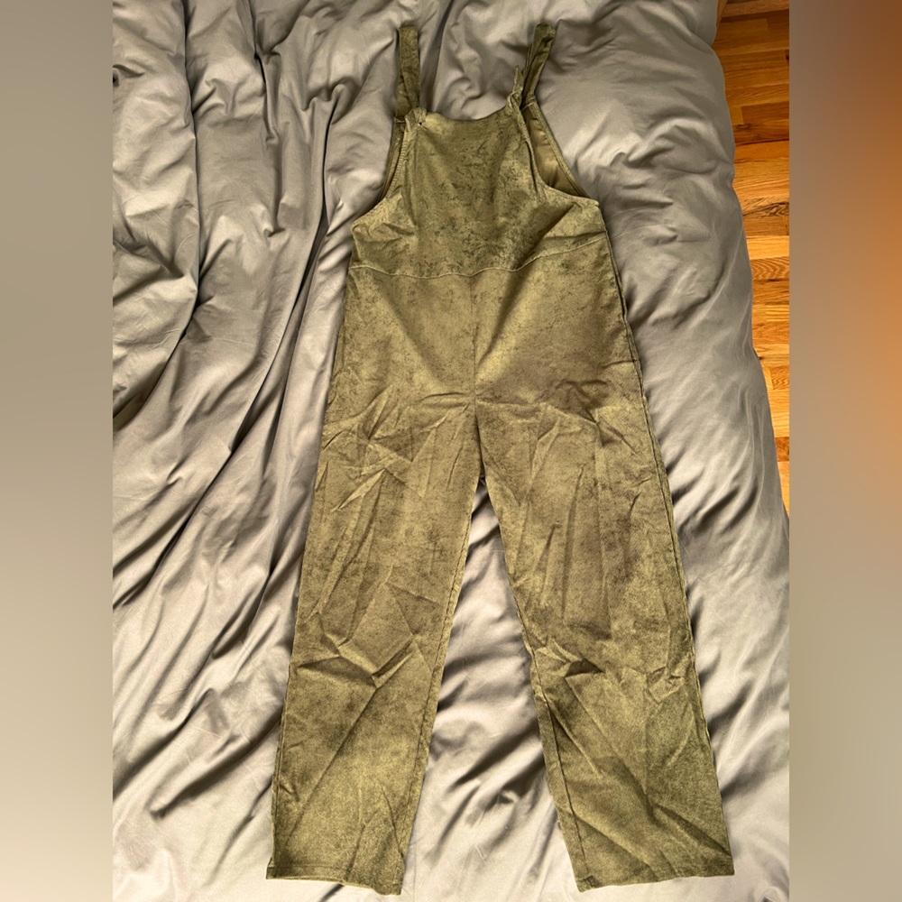 Corduroy olive green tie overalls size S